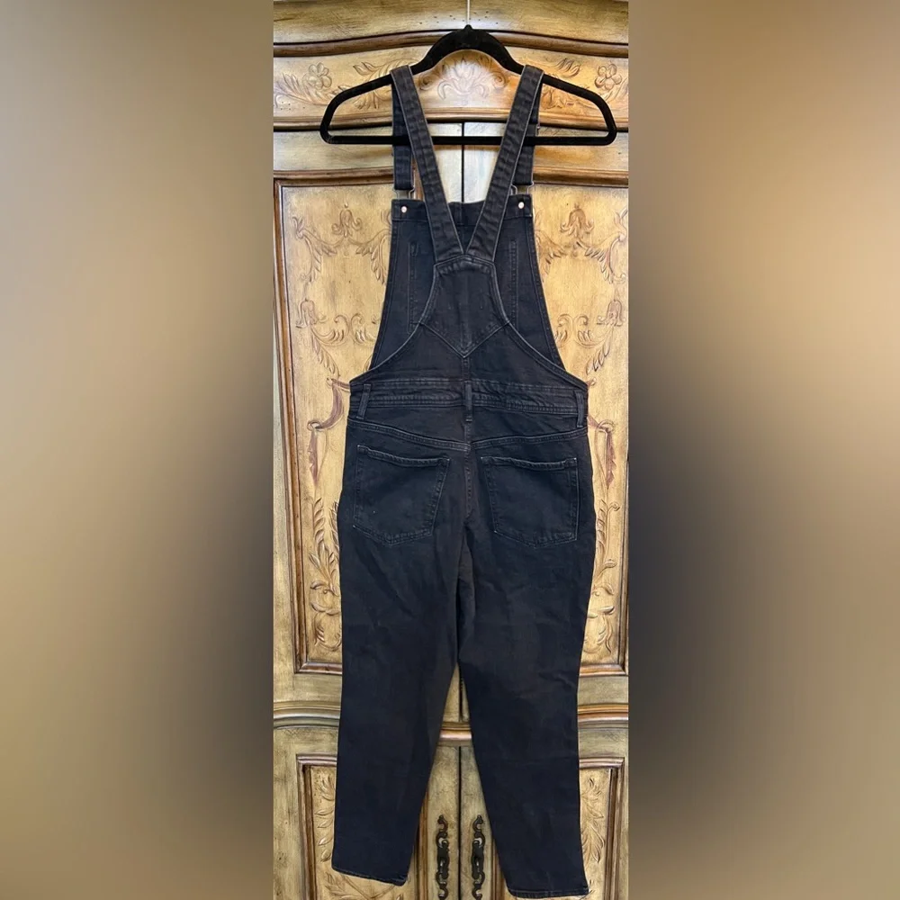 Old Navy OG Straight Black Wash Ripped Jean Overalls
